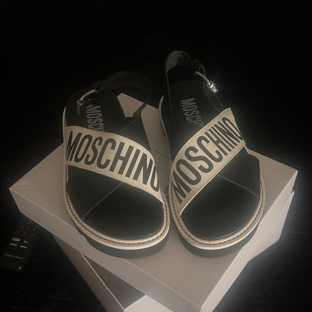 Moschino Monochrome Logo Sandals